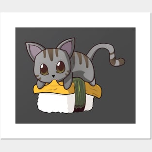 Grey Cat Tamago Sushi Posters and Art